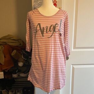 Victoria's Secret Pink Striped Nightshirt with Silver Lettering